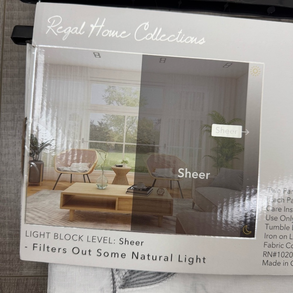 Regal Home Collections Embroidered Sheer Panel Pair Curtains 76 in. X 84 in. NWT - Picture 6 of 6